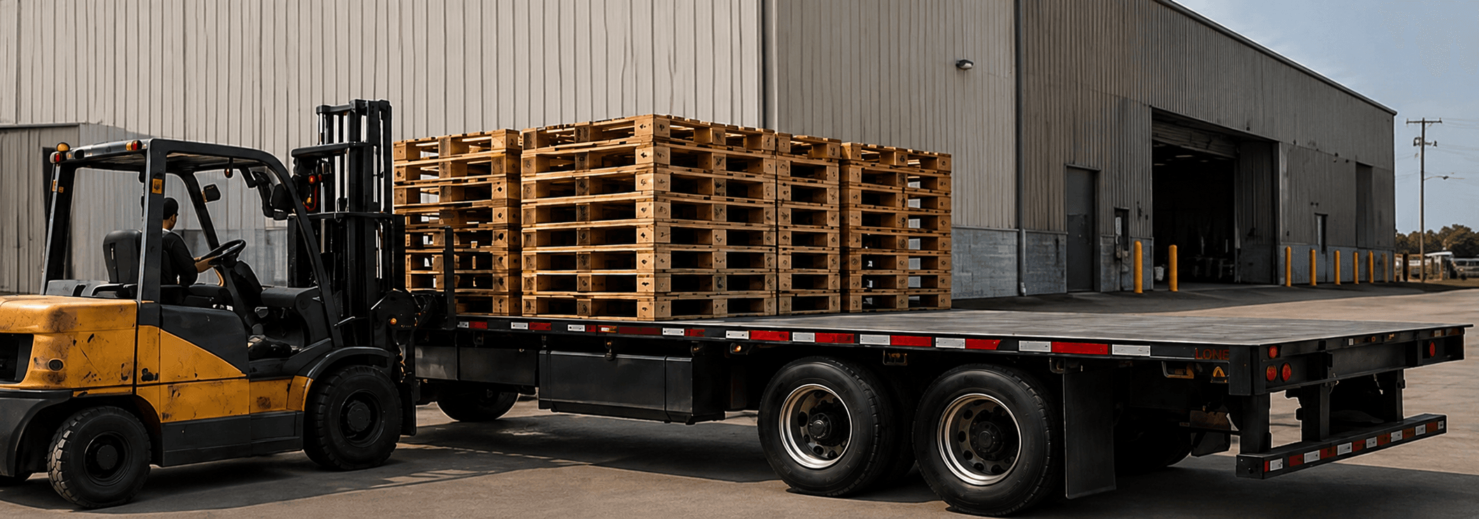 AK Pallet Blocks flatbed delivery truck loaded with pallets